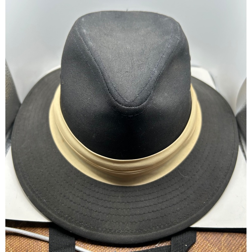 Chapeaux Mens Black Canvas Safari Fedora Hat Tan Band Made in USA Size M